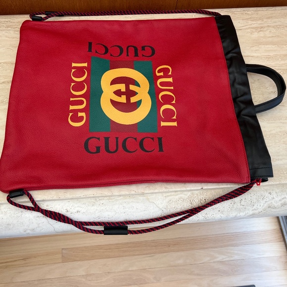 Red/black Gucci Leather Backpack - Picture 3 of 6